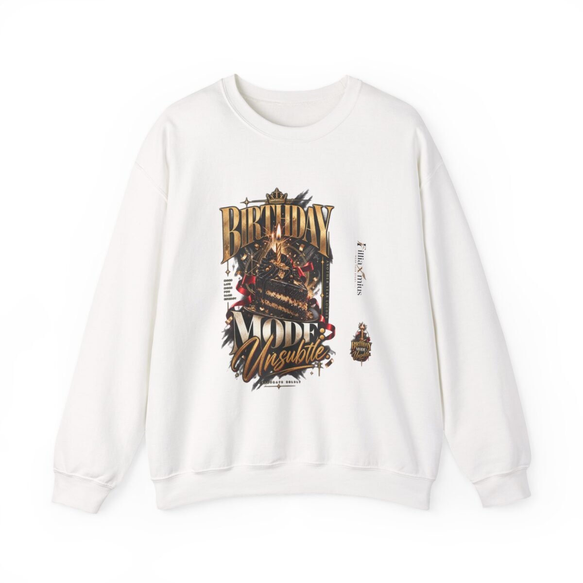 Men’s Bold Birthday Cake Graphic Sweatshirt | Filliaxmius | Front Main + Emblem