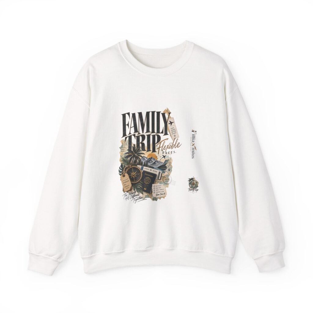 Family Trip Vintage Travel Collage Design | Men Sweatshirt | Front Main + Emblem