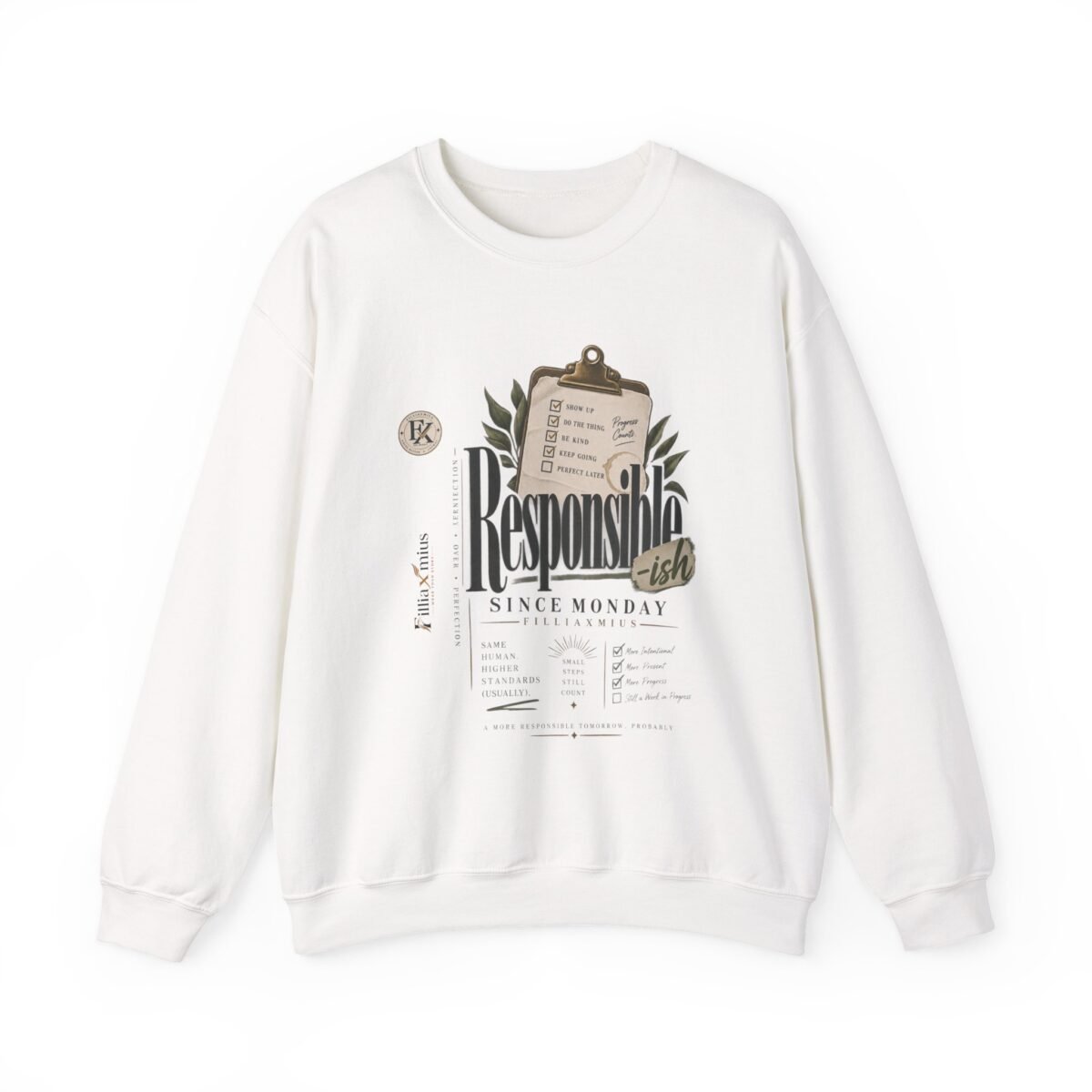 Responsible-ish Motivational Checklist Desi | Men Sweatshirt | Front Main + Emblem