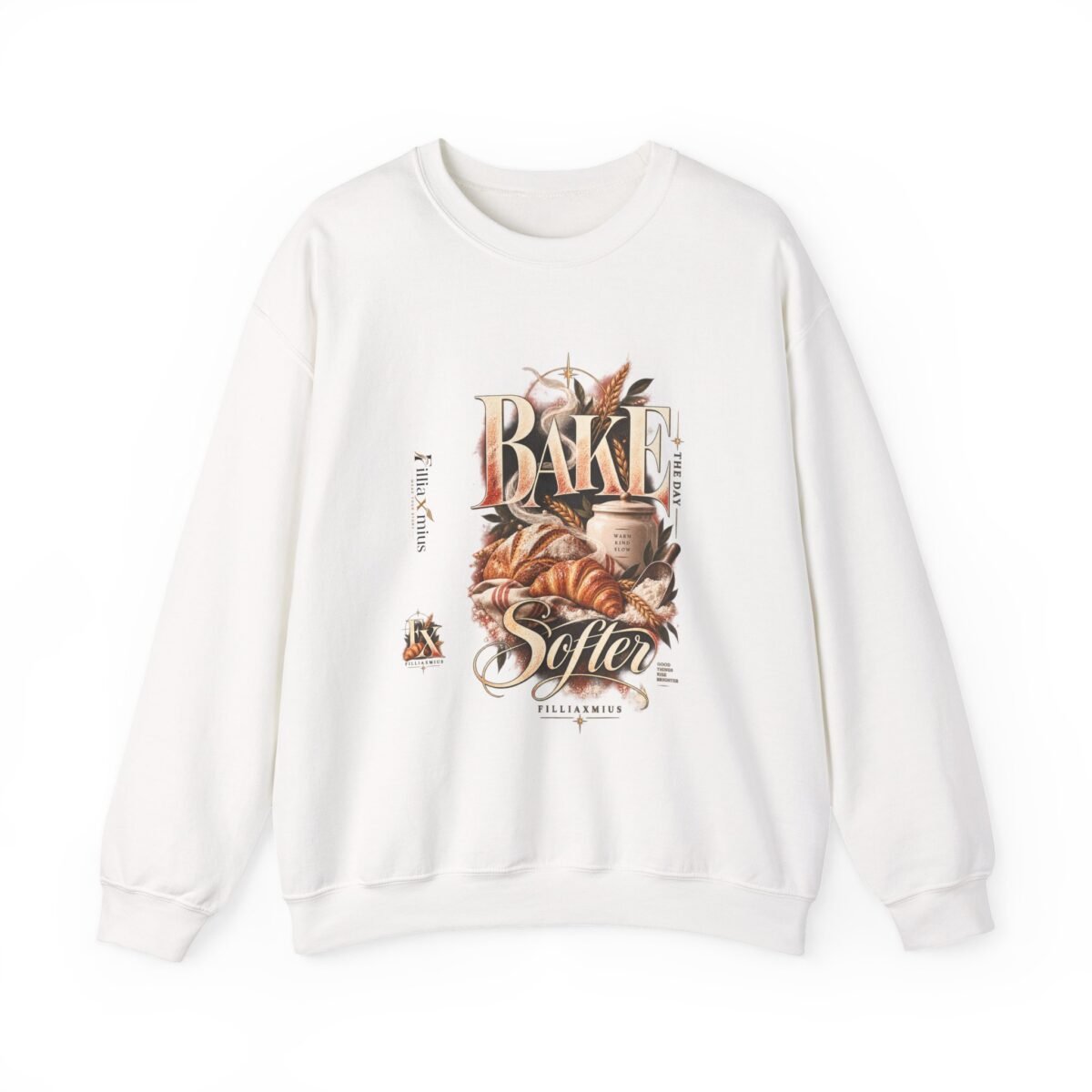 Bake Softer Vintage Bakery Illustration | Men Sweatshirt | Front Main + Emblem