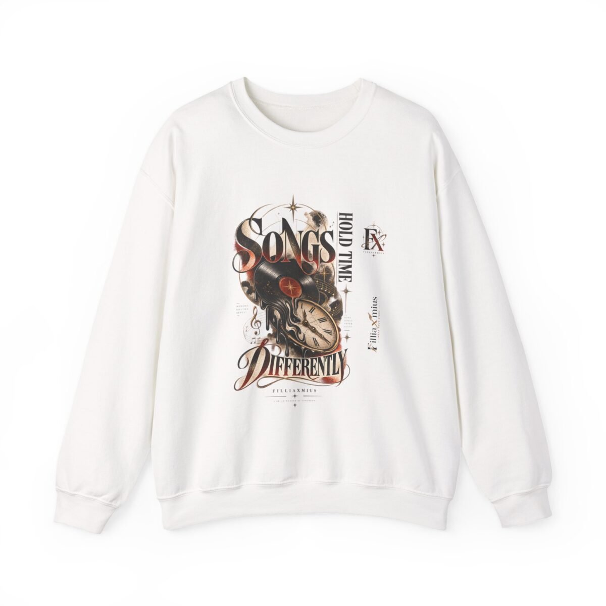 Songs Differently Surreal Clock Artwork | Men Sweatshirt | Front Main + Emblem