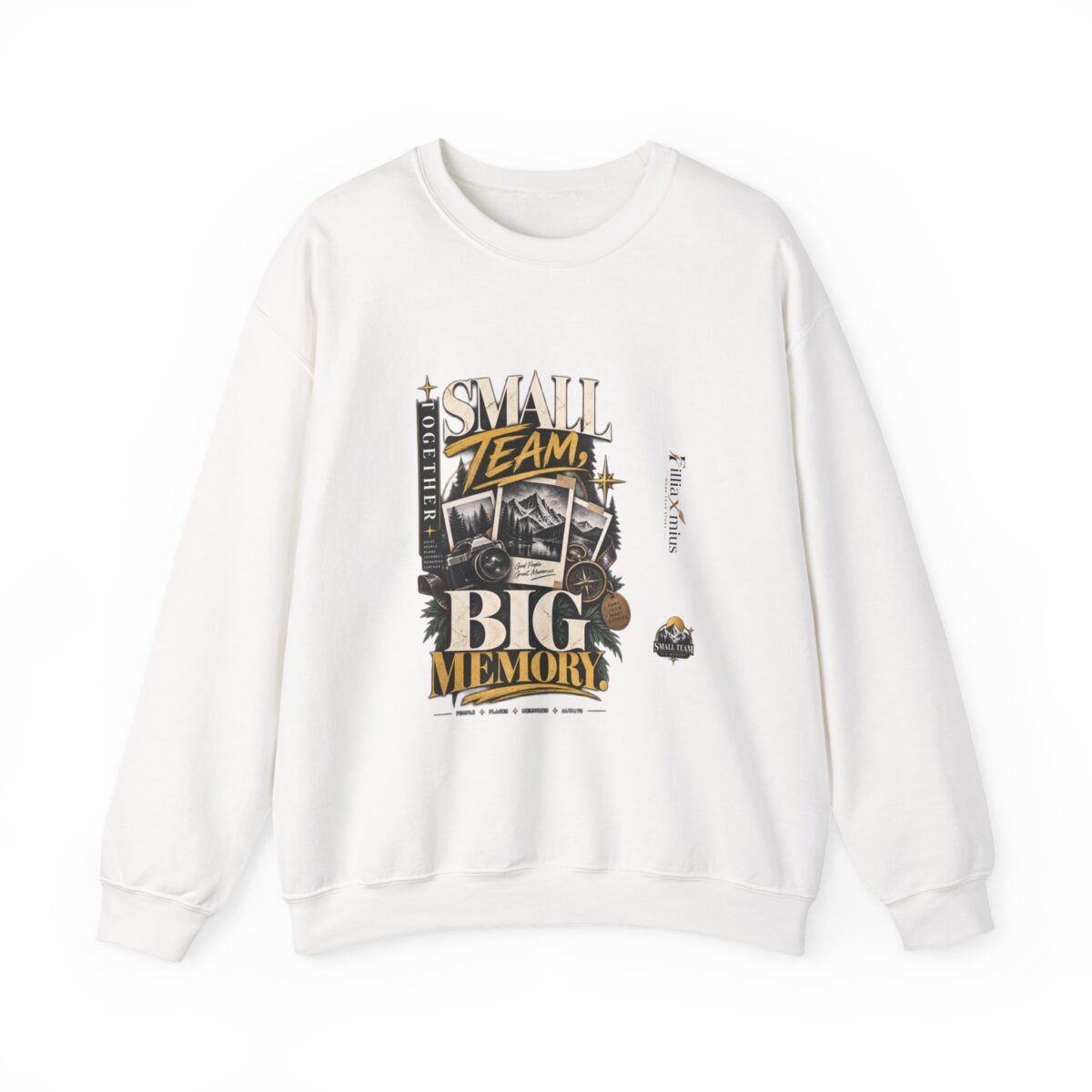 Small Team Big Memory Adventure Design | Men Sweatshirt | Front Main + Emblem