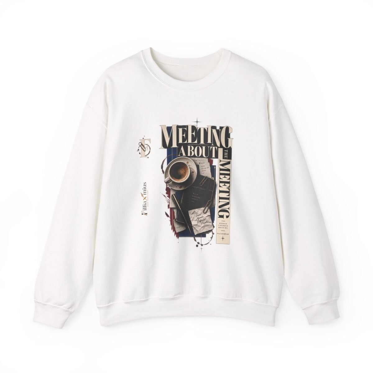 Vintage Meeting Coffee Desk Collage Design | Men Sweatshirt | Front Main + Emblem