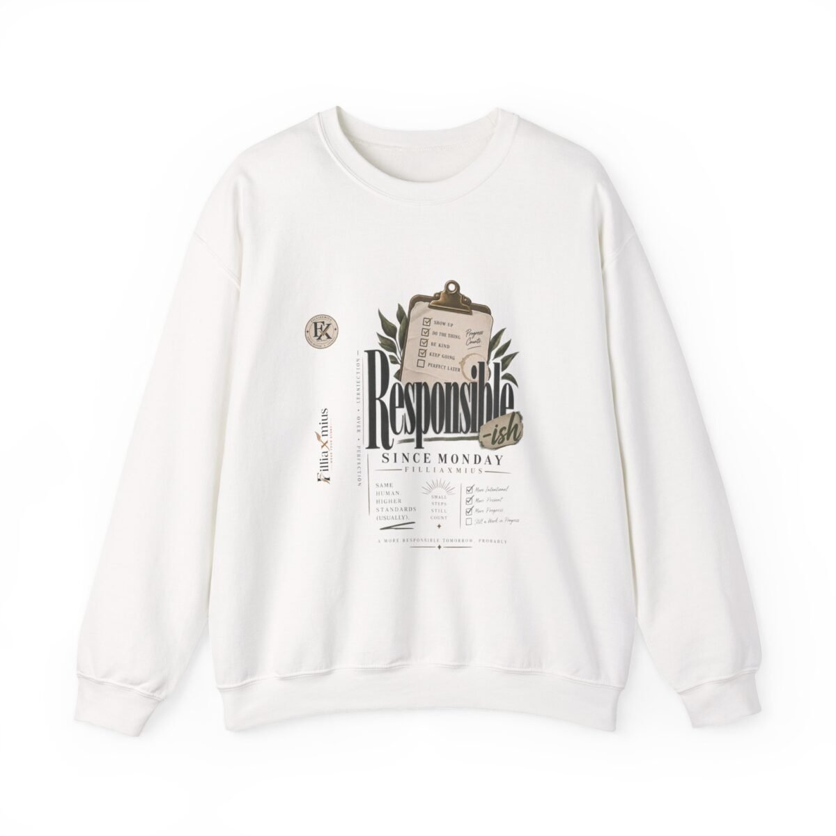 Responsible-ish Motivational Checklist Desi | Men Sweatshirt | Front Main + Emblem