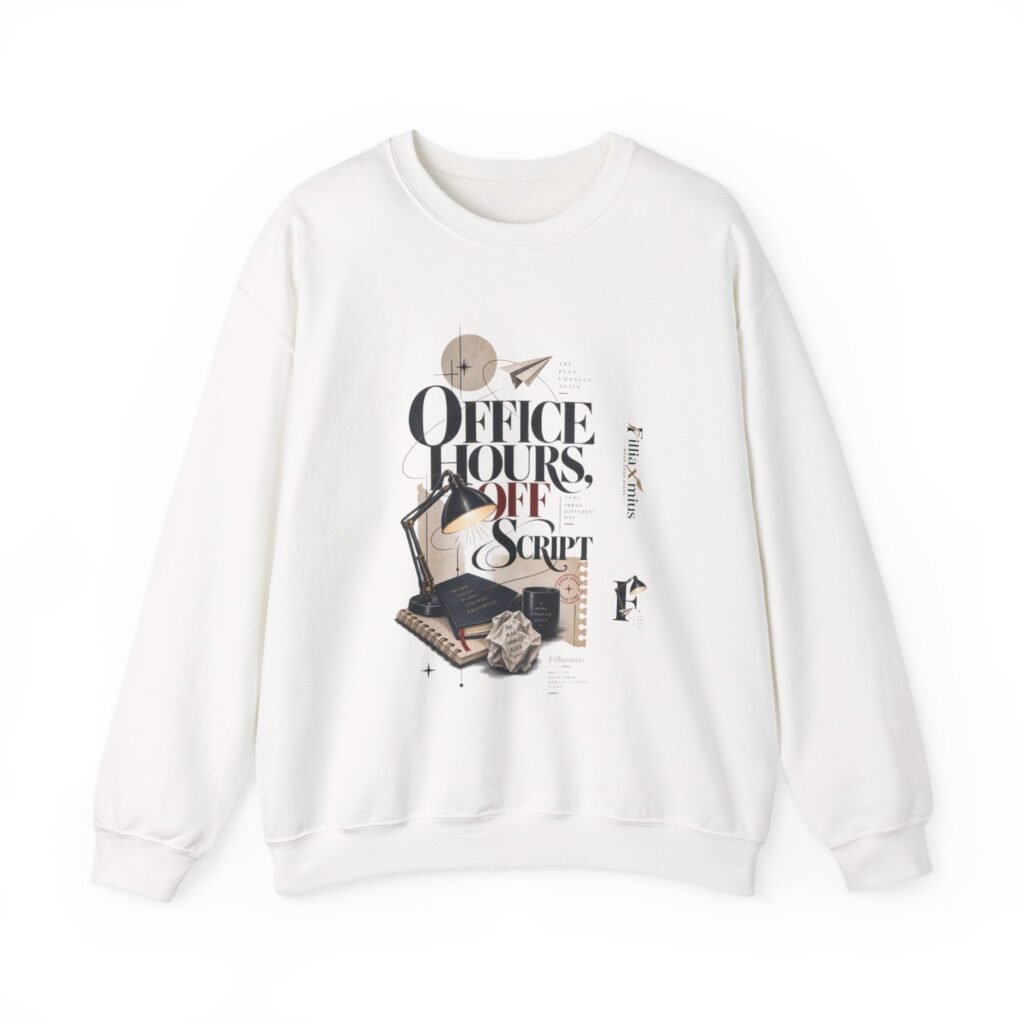Office Hours Script Vintage Desk Collage | Men Sweatshirt | Front Main + Emblem