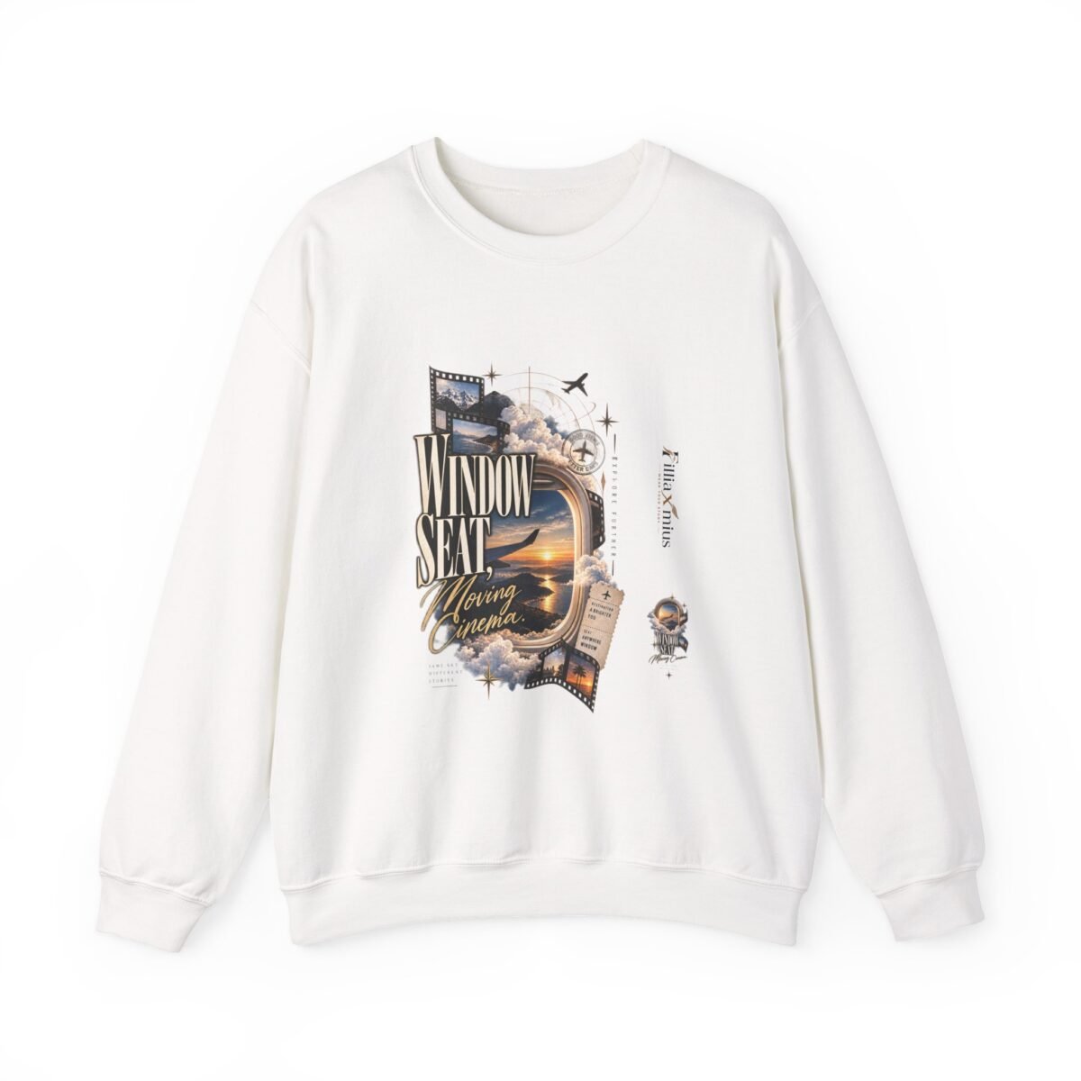 Window Seat Morning Cinema Travel Artwork | Men Sweatshirt | Front Main + Emblem